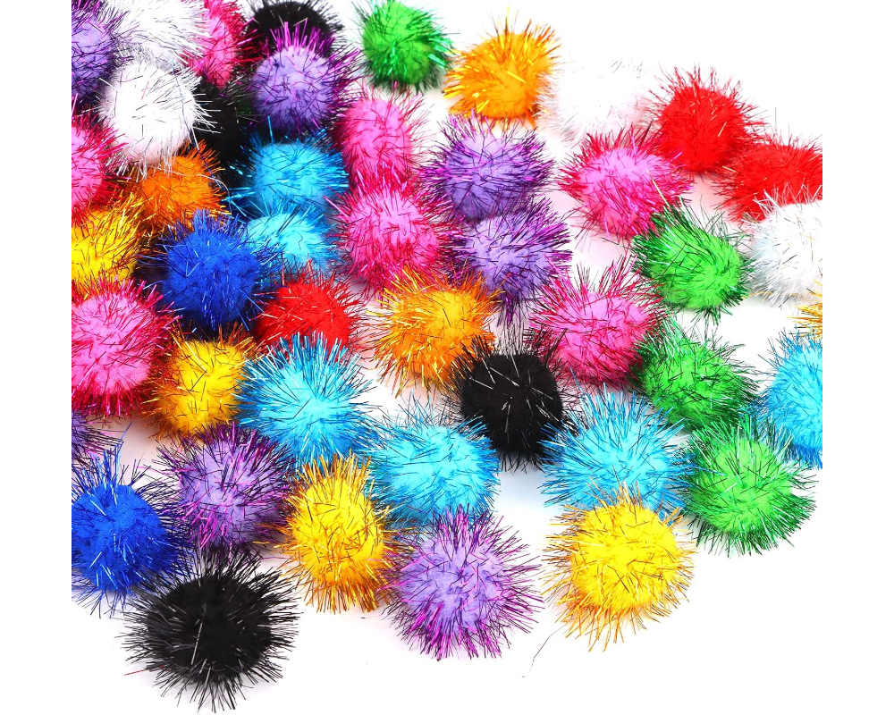 Colorful Shiny Pom Pom Balls for Crafts – 1000 Pieces – 3 Sizes