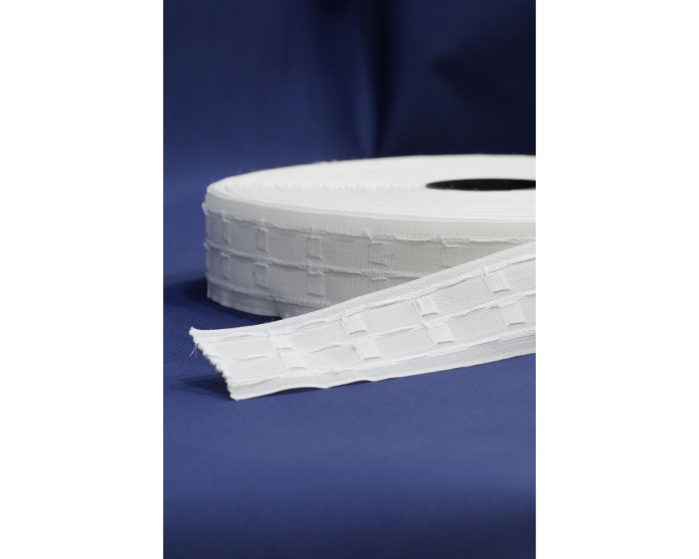 White 3-Thread Curtain Header Tape High Quality – 5 cm Width, 100 m Roll